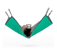 Paw Inspired Hanging Fleece Hammock for Ferrets, Rats, Chinchillas, Sugar Gliders, Cats | Hideout Toy for Guinea Pigs, Hamsters | Swivel Clips for Small Animal Cages (Gray/Green)