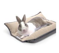 Paw Inspired Snuggle Bunny Bolster Bed for Rabbits, Cats, Dogs and Other Small Pets, Reversible Fleece Flop Bedding with Padded Sides (Gray/Beige)