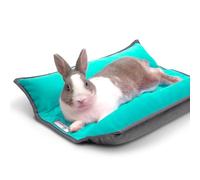 Paw Inspired Snuggle Bunny Bolster Bed for Rabbits, Cats, Dogs, Small Pets, 17x17-Inch Reversible Fleece Flop Bedding with Padded Sides (Gray/Green)