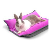 Paw Inspired Snuggle Bunny Bolster Bed for Rabbits, Cats, Dogs, Small Pets, 17x17-Inch Reversible Fleece Flop Bedding with Padded Sides (Gray/Pink)