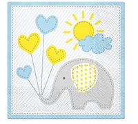 Paw Lunch Napkin Pack of 20, Elephant, Blue, 33 x 33 cm