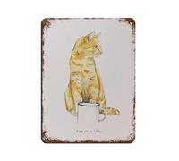 Paw Me A Tea Ginger Tabby Tin Sign Vintage Metal Pub Club Cafe Bar Home Wall Art Decoration Poster Retro 12x16inch(30x40cm)