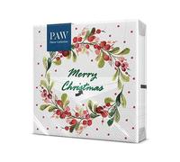 PAW - Napkins 3-Ply (33 x 33 cm) I 20 Pieces I Paper Napkins Colorful for The Christmas Table I Napkins - Christmas, Winter, Hawthorn Wreaths I Berries Ring (Narrow)