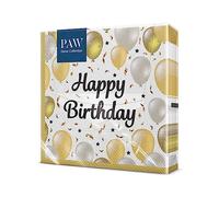 PAW - Birthday Napkins 3-Ply (33 x 33 cm) I 20 pieces I Perfect for parties, birthdays, celebrations I Paper napkins with balloon motif - gold, white I table decoration I Color: Happy Birthday Ballons