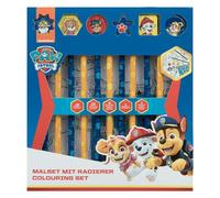 Paw Patrol 29-Piece Colouring Set for Kids - Includes 10 Jumbo Colouring Pencils, 5 Fun Eraser Toppers, Sharpener, Rubber, 12 Posters (21x19cm), Sticker Sheet (19x10.5cm) - FSC Certified Paper
