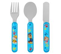 PAW Patrol 3-Piece Stainless Steel Cutlery Set for Kids, Blue, Includes Fork Spoon and Knife, Features Chase Rubble and Skye, Ages 36 Months Plus