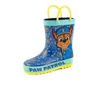 Paw Patrol Boys Wellies | Blue Rain Wellington Boots for Kids | Chase the Rescue Pup Cartoon Police Dog Fun | Toddlers Water Resistant Walking Shoes with Pull Handles | Merchandise Gift for Children