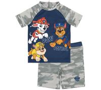 Paw Patrol Swimsuit for Boys | Toddler Children 2 Piece T-Shirt Shorts Blue OR Navy Swimming Costume | Marshall Rubble Chase 6-7 Years
