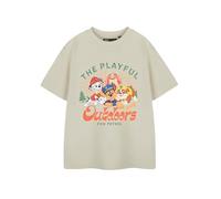Paw Patrol Boys Beige Short Sleeved T-Shirt | Playful Outdoors Graphic Tee | Chase Marshall Rubble Skye Characters | Kids Lightweight Party Top Movie Apparel Gift