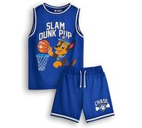 Paw Patrol Boys Chase Basketball Jersey and Shorts Set | Kids Slam Dunk Pup Complete Two Piece Sports Outfit in Blue | Children's Athletic Wear Matching Bundle | Cartoon Merchandise Apparel Gift