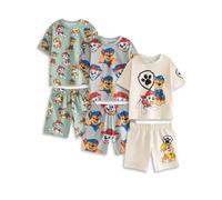Paw Patrol Boys Light Green, Grey & Cream Pyjama Set | Multi-Pack of 3 Short Sleeve Short Leg Sleepwear | Chase, Marshall, Skye & Rubble Cartoon Print Loungewear Merch - 6-7 Years