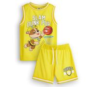 Paw Patrol Boys Rubble Basketball Jersey and Shorts Set | Kids Slam Dunk Pup Complete Two Piece Sports Outfit in Yellow | Children's Athletic Wear Matching Bundle | Cartoon Merchandise Apparel Gift