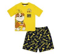 Paw Patrol Boys Short Pyjamas Set - Rubble Character Summer Nightwear with T-Shirt and Shorts - 100% Cotton Kids PJs Ages 18 Months to 6 Years (3-4) Yellow
