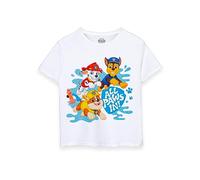Paw Patrol Boys T-Shirt in White | All Paws in! Water Adventure Short Sleeve Graphic Tee for Kids | Chase Rubble Marshall Short-Sleeved Top | Lightweight Movie Series Merchandise Gift for Children
