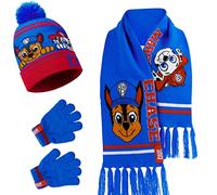Paw Patrol Boys Winter Accessories Set, Beanie Scarf Gloves - Gifts for Boys (Blue/Red)