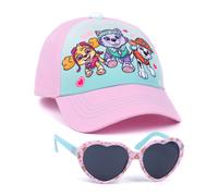 Paw Patrol Girls Snapback Cap & Sunglasses | Pink Summer Hat & Love Heart Shades for Kids | Skye, Everest & Marshall Adjustable Clasp Holiday Headwear | Cool Merchandise Gift for Children