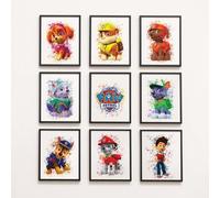 Paw Patrol cartoon Nursery Wall Art Prints, Set of 9, A4 Size (29.7cmx21cm), Unframed, Kids bedroom wall art