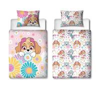 PAW PATROL Childs Toddler Cot Bed Duvet Cover | Flowers and Skye Design Reversible 2 Sided bedding with Matching Pillowcase, Polycotton
