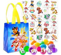 Paw Patrol Easter Egg Hunt Supplies - Bundle with 12 Fillable Plastic Easter Eggs, 70+ Tattoos, 45+ Spring Tattoos, Mini Basket Bag Easter Hunt Set