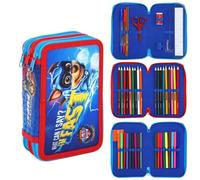 Paw Patrol 3-Tier Filled Pencil Case - 45 Piece Stationery Set for Kids - Includes Colouring Pencils, Felt Tip Pens, Ruler, Scissors & More - Chase ‘I’m Fast’ Design - School & Home Supplies