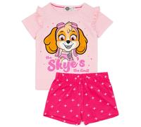 Paw Patrol Girls Pyjama Set | Pink Short Sleeve T-Shirt and All Over Print Shorts PJs For Kids | Skye The Rescue Pup Frill Shoulder Nightwear | TV Series Sleepwear Gift for Children & Toddlers