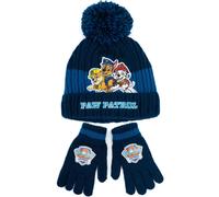 Paw Patrol Boys Beanie & Gloves Set | Kids Chase Rumble & Marshall Graphic Knitted Winter Bundle | One Size Blue Knitted Winter Pom Pom Hat & Gloves | Childrens TV Show Merchandise Apparel Gift