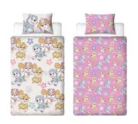 Paw Patrol Official Single Childs Duvet Cover Set | Brushed Design Reversible 2 Sided Girls Bedding Including Matching Pillow Case with Rubble, Everest and Skye
