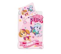 Paw Patrol Paw Patrol Bedding Set for Small Bed, Reversible Duvet Cover 100 x 135 cm + Pillowcase 40 x 60 cm, 100% Cotton, with Stella and Everest (Pink)