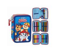 Paw Patrol Pencil Case with Accessories for Boys and Girls - School Pencil Case Double Zip Blue with Stationery Set (Pencils, Markers, Ruler), Official License, Back to School