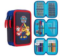 Paw Patrol Pencil Case with Stationery Set Marshall Chase Rubble Filled Pencil Case Multiple Zipped Compartments School Stationery Set Gifts for Kids (Red/Blue Triple Zip)