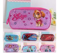 (Paw Patrol Pink) Cartoon Print Pencil Case Large Capacity Double Layer Pencil Pouch Stationery Organizer Pen Bag For Kids Boys Girls Students