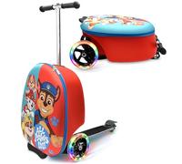 Paw Patrol Ride On Suitcase for Kids - Scooter Luggage with Light Up Wheels, Easy Steer and Foldable Carry On Kick Scooter for Toddler, Boys, Girls, Great Travel Gift Idea