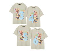 Paw Patrol Boys Beige Short Sleeved T-Shirt | Birthday Age Graphic Tee for Kids | Chase Marshall Rubble Skye Characters | Children's Cartoon Apparel Birthday Theme Top