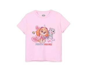 Paw Patrol Skye & Everest Girls T-Shirt | Pawsitive Vibes Only Short-Sleeved Pink Hearts Graphic Tee for Kids | Short Sleeve Lightweight Fashion Top | Movie Series Merchandise Gift for Little Children