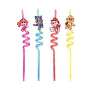 Paw Patrol Straw - 4 x Hard Plastic Reusable Straws - Colorful Design for Kids Parties