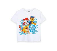 Paw Patrol Boys T-Shirt in White | All Paws in! Water Adventure Short Sleeve Graphic Tee for Kids | Chase Rubble Marshall Short-Sleeved Top | Lightweight Movie Series Merchandise Gift for Children