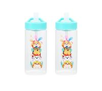 Paw Patrol Water Bottle, 6M+ BPA Free 2 Pack 420ml Straw Sipper for Toddlers, Reusable Non Spill Flip Up Teal Kids Lightweight School Nursery Bottle