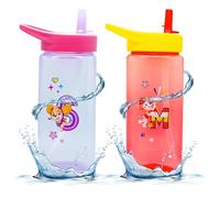 Paw Patrol Water Bottles for Kids - 2 Pack Straw Sippers with Skye & Marshall Design, 420ml BPA-Free Leakproof Plastic Bottles for School, Travel & Daily Use