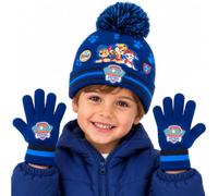 Paw Patrol Winter Hat & Gloves Set Knitted Warm Beanie for Boys Age 3-8 Years Chase Rumble Marshall Cold Weather Accessories for Kids (Blue)