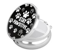 Paw Pill Case, Stay Pawsitive Pill Box 3 Compartments Metal Small Pill Holder with Mirror Mini Travel Pill Container for Purse Pocket Women Men