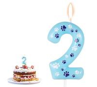 Paw Print Birthday Candle, 4.13x1.57in Pet Dog Cat Birthday Candle Party Decor Blue Cupcake Candle Topper Paw Print Candle for Birthday Cake Pet Theme Party Decor (Number 2)