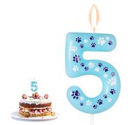 Paw Print Birthday Candle, 4.13x1.57in Pet Dog Cat Birthday Candle Party Decor Blue Cupcake Candle Topper Paw Print Candle for Birthday Cake Pet Theme Party Decor (Number 5)
