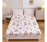 Paw Print Bones Bedding Fitted Sheet Super King, Cute Cartoon Fitted Sheet Extra Deep Pocket 30 Cm Soft Microfiber Breathable Bed Sheets 180x200x30cm, White