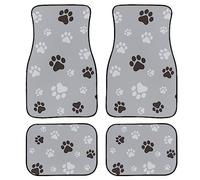 Paw Print Car Floor Mats Set of 4,Animal Dog Paw Print Black Grey Claws Seamless Pattern Vehicle Front Rear Carpets Mats Universal Car Floor Rugs Non-Slip Auto Car Accessories for Van Truck