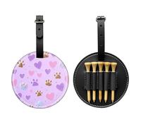 Paw Print Colorful Golf Tee Holder Heart Leather Golf Tee Organizer Bag for Women Men Water-Resistant Great Gifts for Golfer Lovers