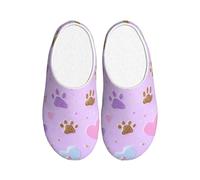 Paw Print Colorful Women's Slippers Flannel House Slippers for Men Heart Non-Slip Warm Winter Shoes for Indoor Outdoor UK 9-10