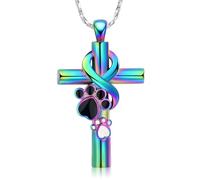 Paw Print Cremation Jewelry for Ashes for Pet Infinity Cross Urn Necklace for Ashes Stainless Steel Ashes Pendant Keepsake Memorial Jewelry for Dog Cat Ashes, Stainless Steel, No Gemstone
