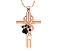 Paw Print Cremation Jewelry for Ashes for Pet Infinity Cross Urn Necklace for Ashes Stainless Steel Ashes Pendant Keepsake Memorial Jewelry for Dog Cat Ashes, Stainless Steel, No Gemstone