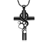 Paw Print Cremation Jewelry for Ashes for Pet Infinity Cross Urn Necklace for Ashes Stainless Steel Ashes Pendant Keepsake Memorial Jewelry for Dog Cat Ashes, Stainless Steel, No Gemstone
