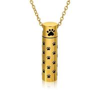 Paw Print Cremation Urn Necklace for Ashes Cylinder Urn Pendant for Human Pets Ashes Memorial Keepsake Jewellery Gift for Women Men (Gold)